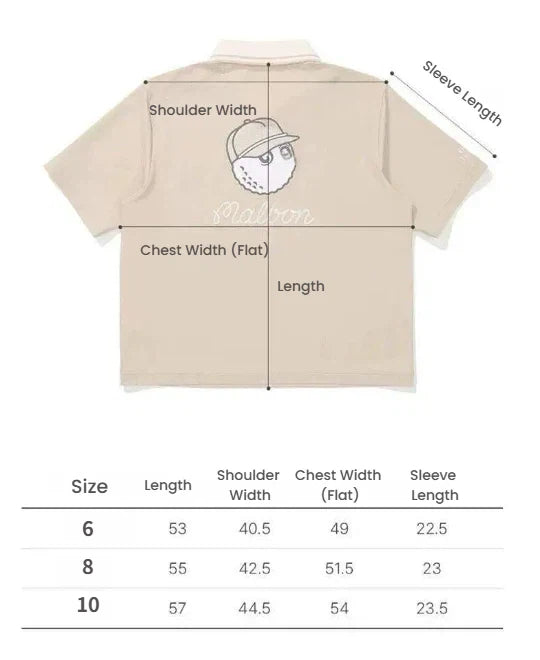 Malbon Women Golf Polo Shirt Casual Sports Collar Tee White size chart