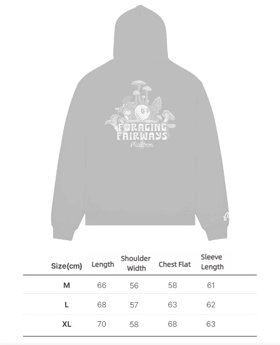 Malbon Foraging Fairways hoodie size chart for beige