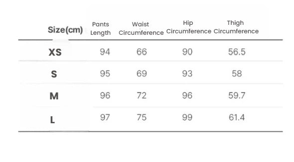 Malbon Women's Straight-Leg Golf Pants — size chart in centimetres for sizes XS to L