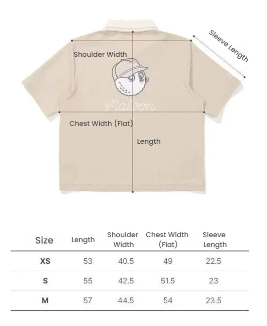 Malbon women golf polo shirt size chart with measurements for XS S M