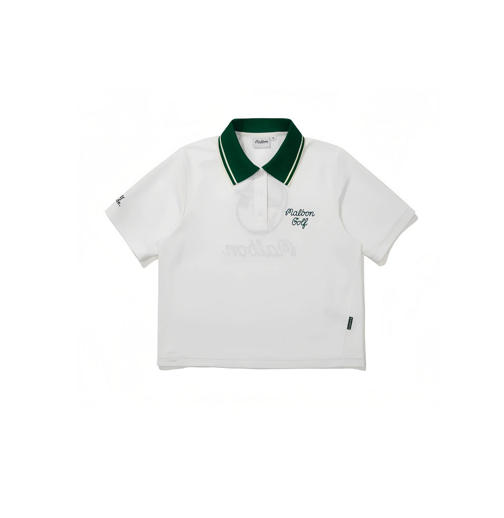 Malbon women golf polo shirt in white front view