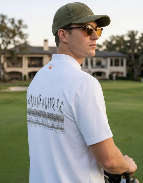Devereux Golf Men’s Summer Mock Neck Scorecard Print Golf Shirt