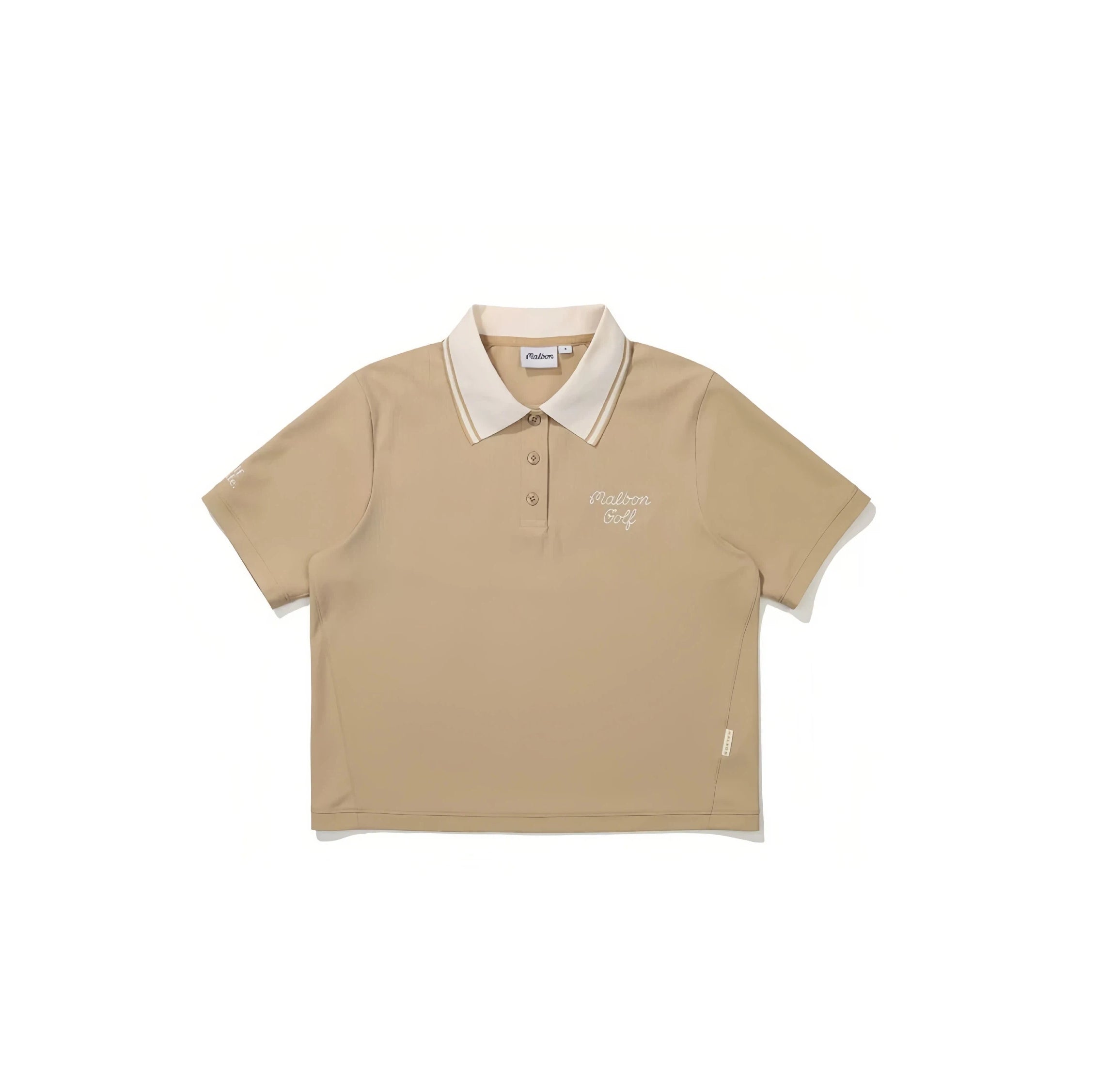 Malbon women golf polo shirt in khaki front view