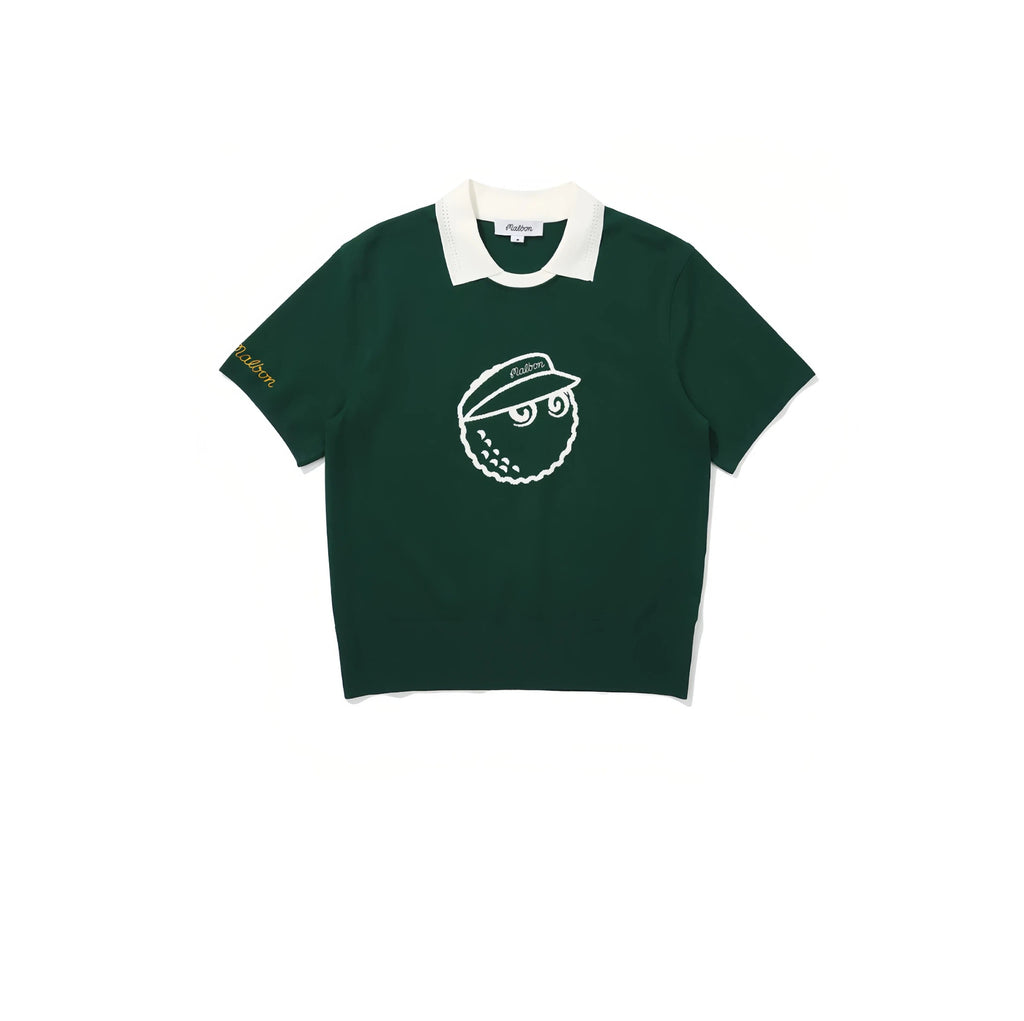 Malbon women knit casual golf polo in dark green front view