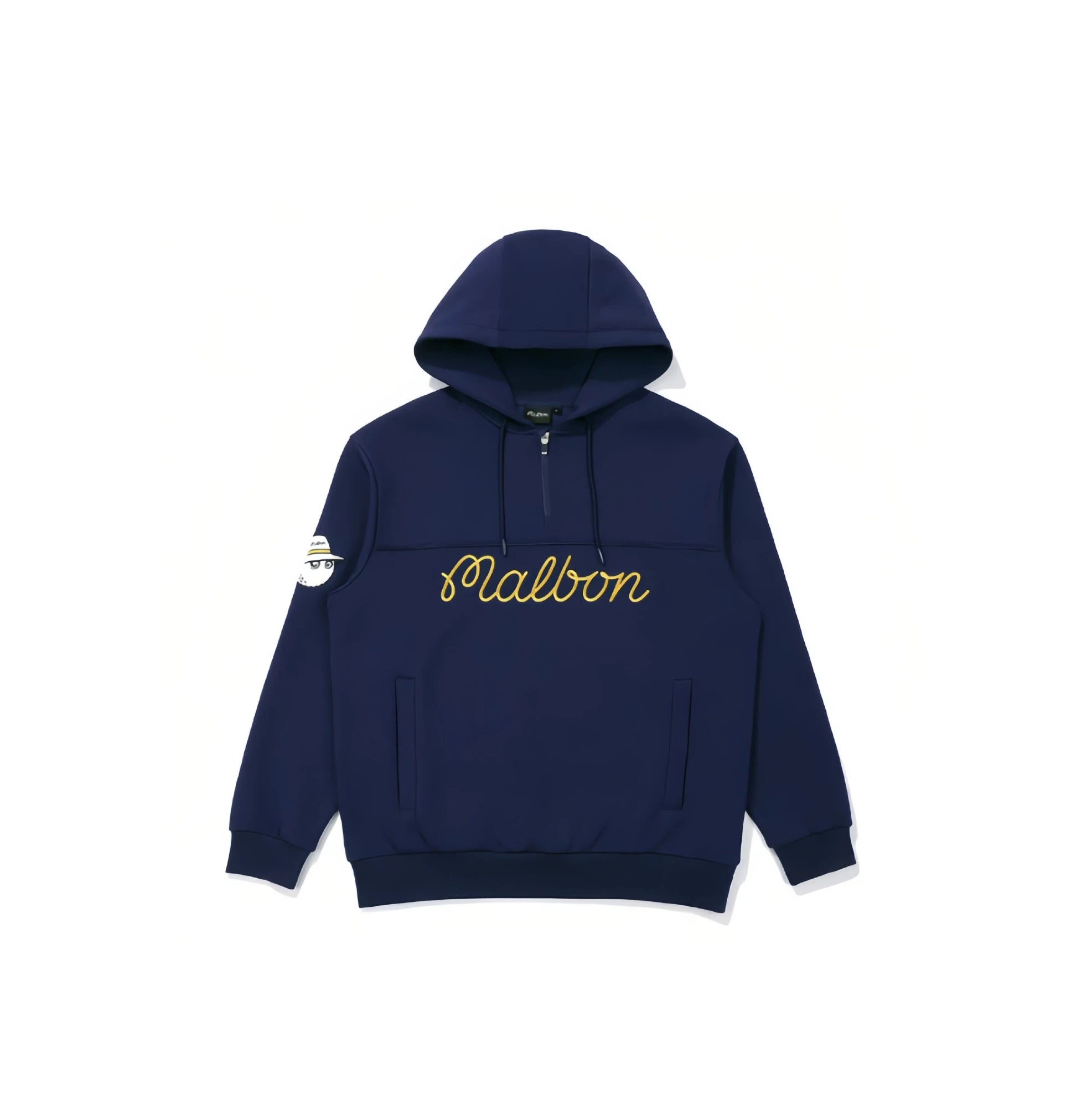 Malbon men half zip hoodie embroidered branding detail