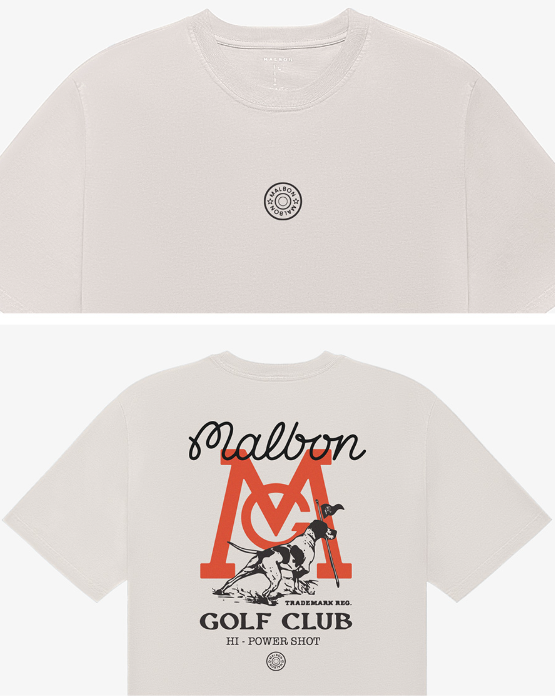 Malbon Bermuda Graphic Performance Golf T-Shirt Light Grey front and back detail