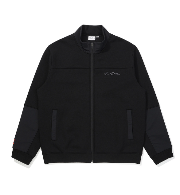 Malbon Golf Men’s Stand Collar Full-Zip Fleece Jacket black front view