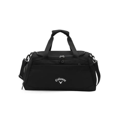 All-black Callaway Sport Hanba 1984 golf boston bag, front view with twin webbing handles and embroidered white Callaway logo