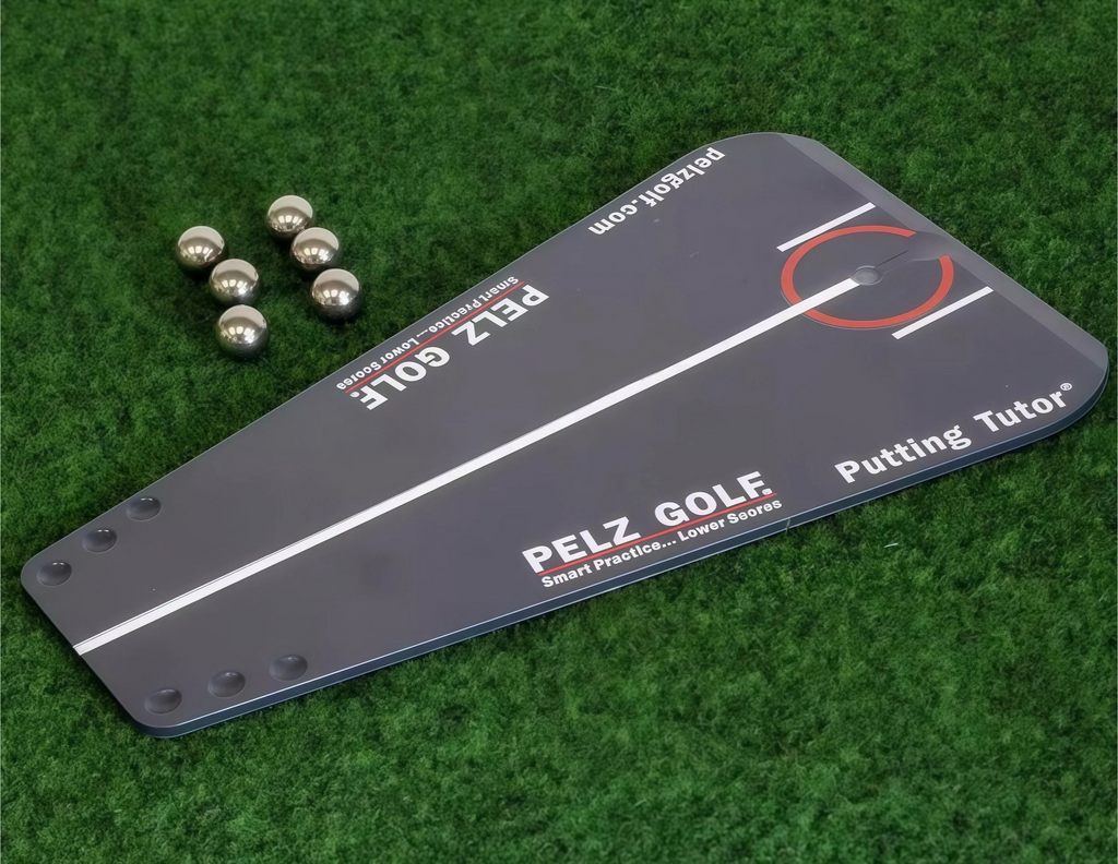 Putting trainer with laser-etched stroke amplitude scale 1 to 4 markings