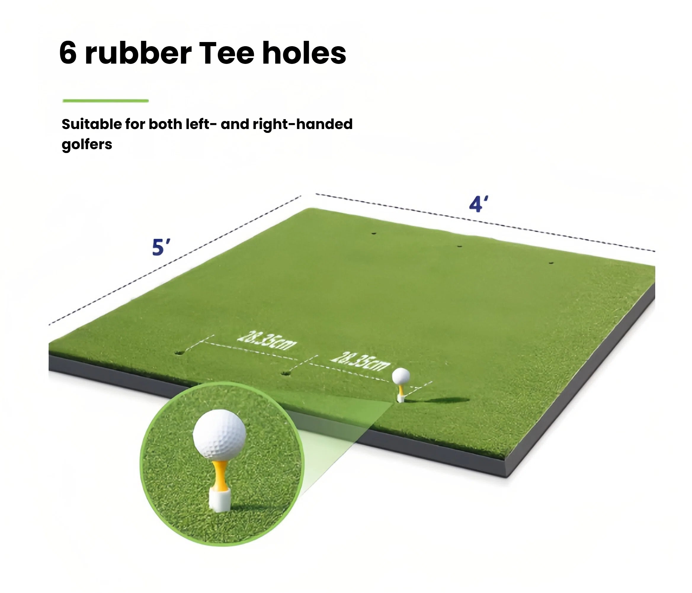 Thick golf practice mat with rubber tee installed for driver practice