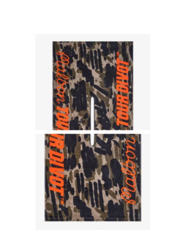 Malbon Tour Divot Camo Golf Towel — clipped to a golf bag