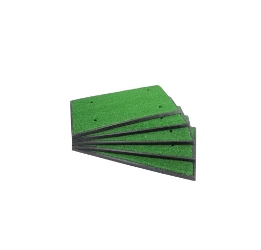 Golf swing practice mat 4-hole top-down view of nylon fairway turf surface