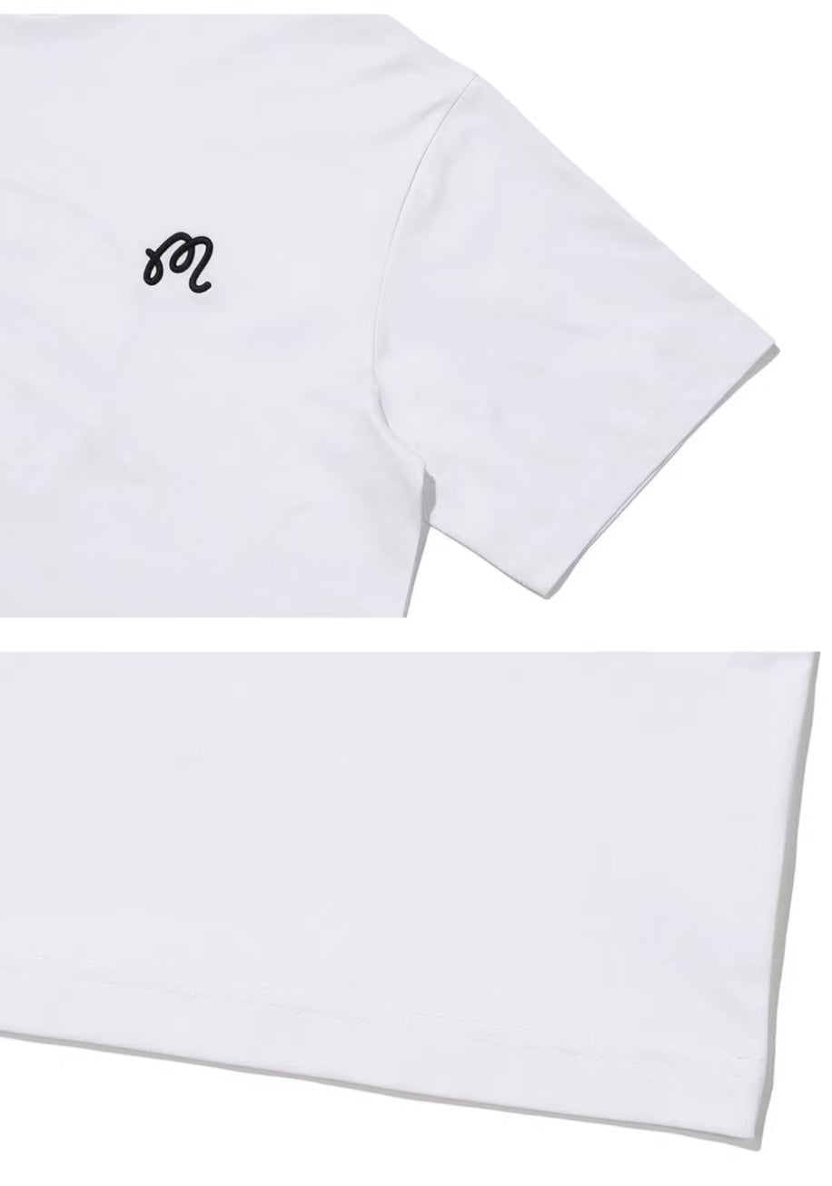 Malbon men's relaxed-fit cotton crewneck golf T-shirt in White, trim and stitching detail
