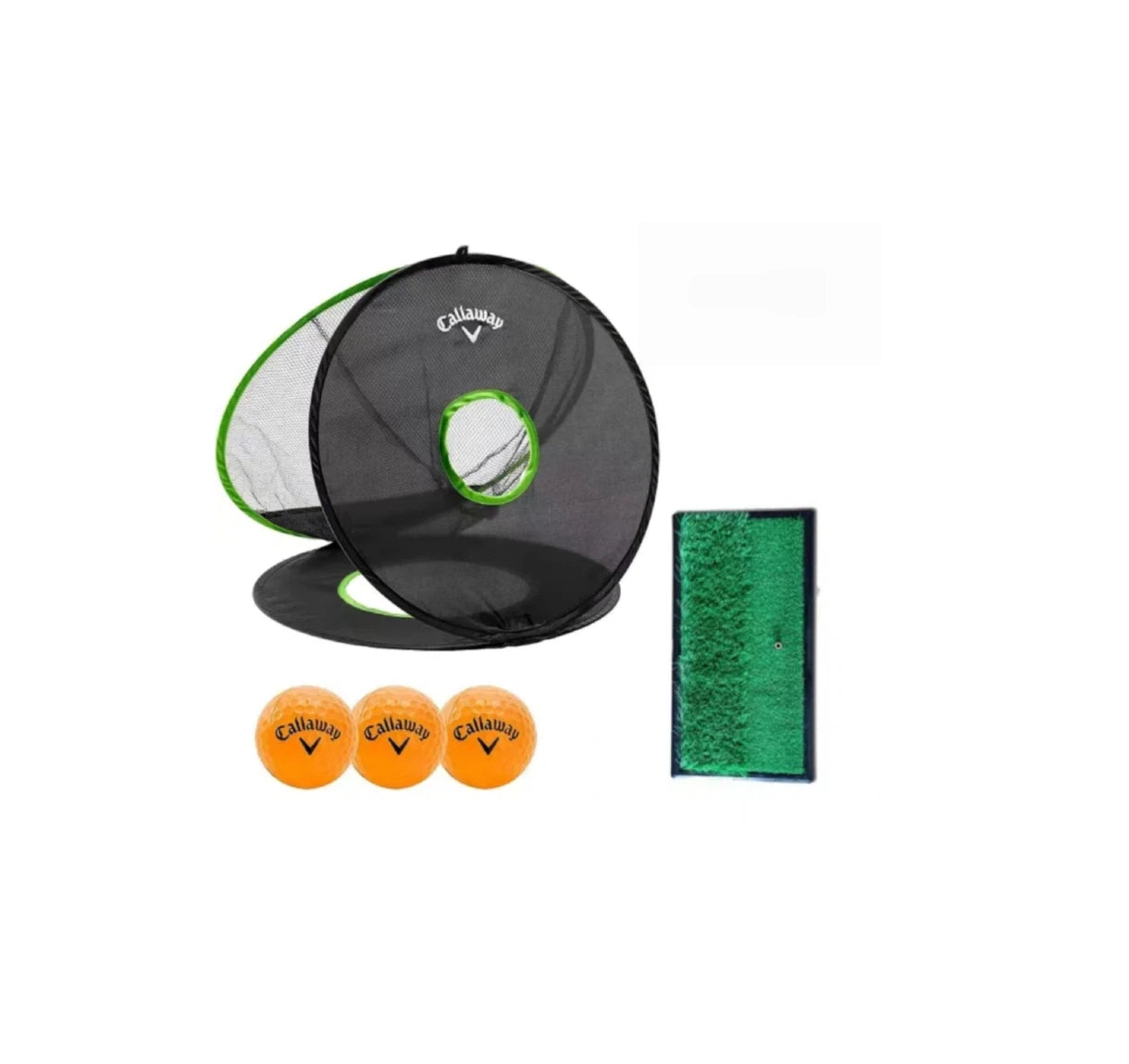 Callaway short game practice gift set hero shot with net mat and HX practice balls