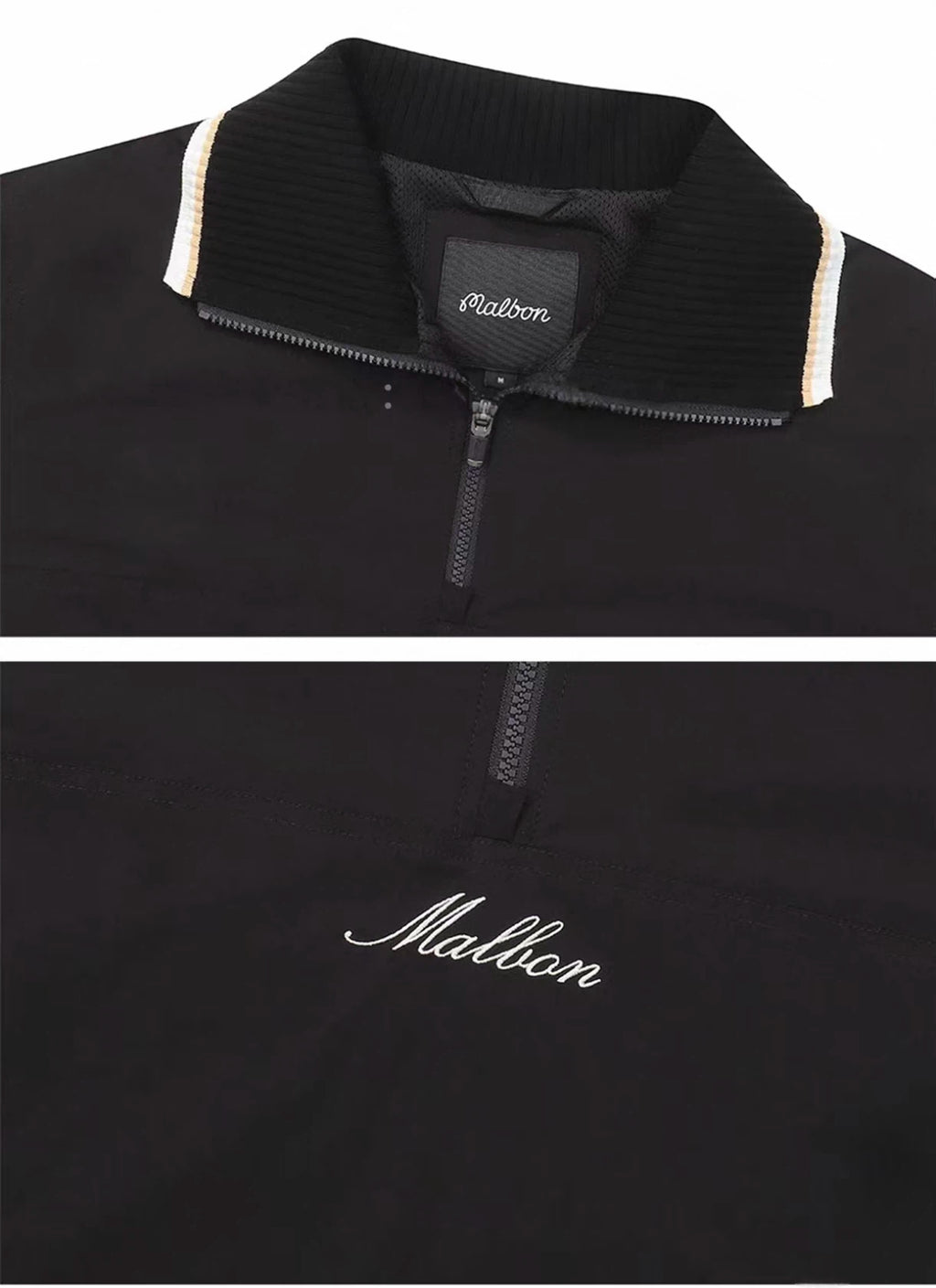 Malbon Golf Women’s Stand Collar Full-Zip Fleece Jacket black collar and chest detail