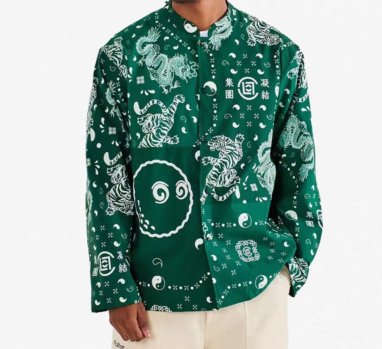 Malbon Golf Men’s Loose-Fit Eastern-Inspired Graphic Printed Jacket