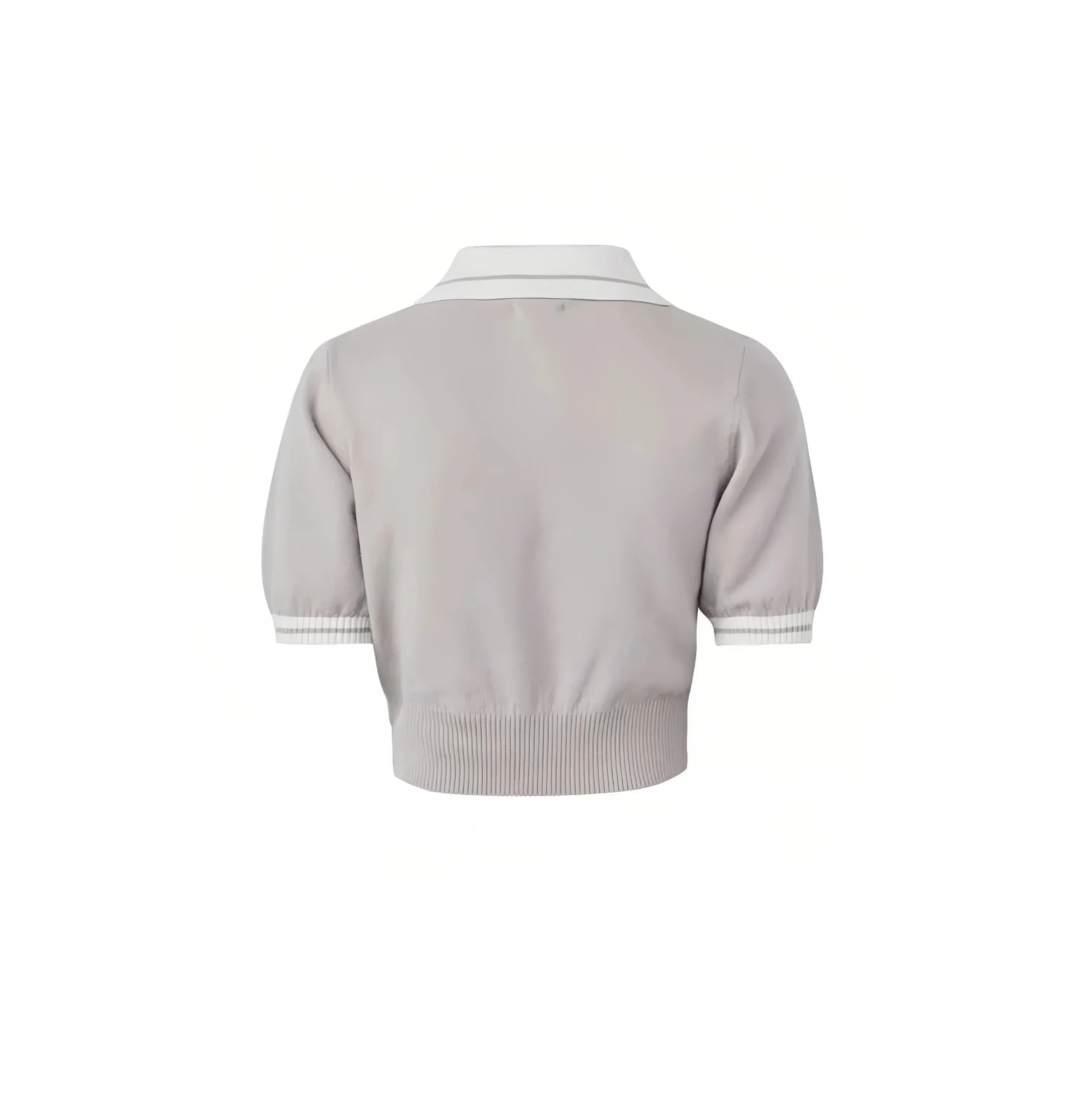 Malbon Women Golf Knit Polo Shirt Embroidered Tee Grey back view