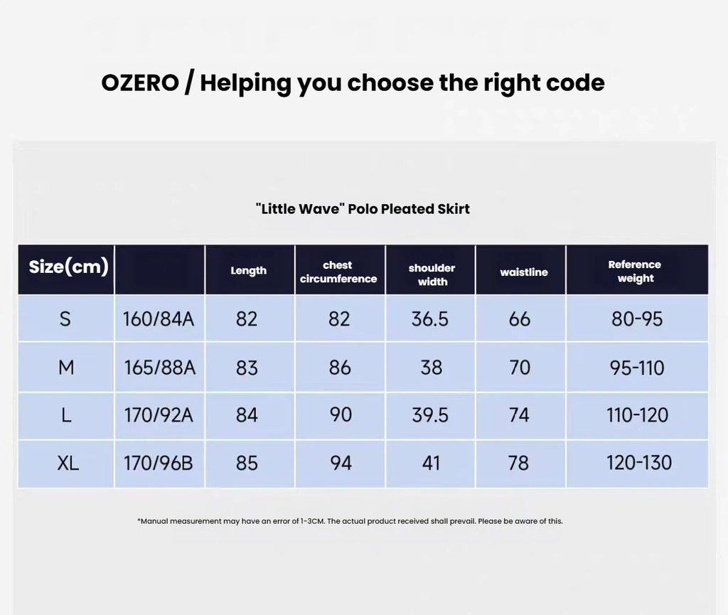 OZERO women’s Navy A-line golf dress size chart