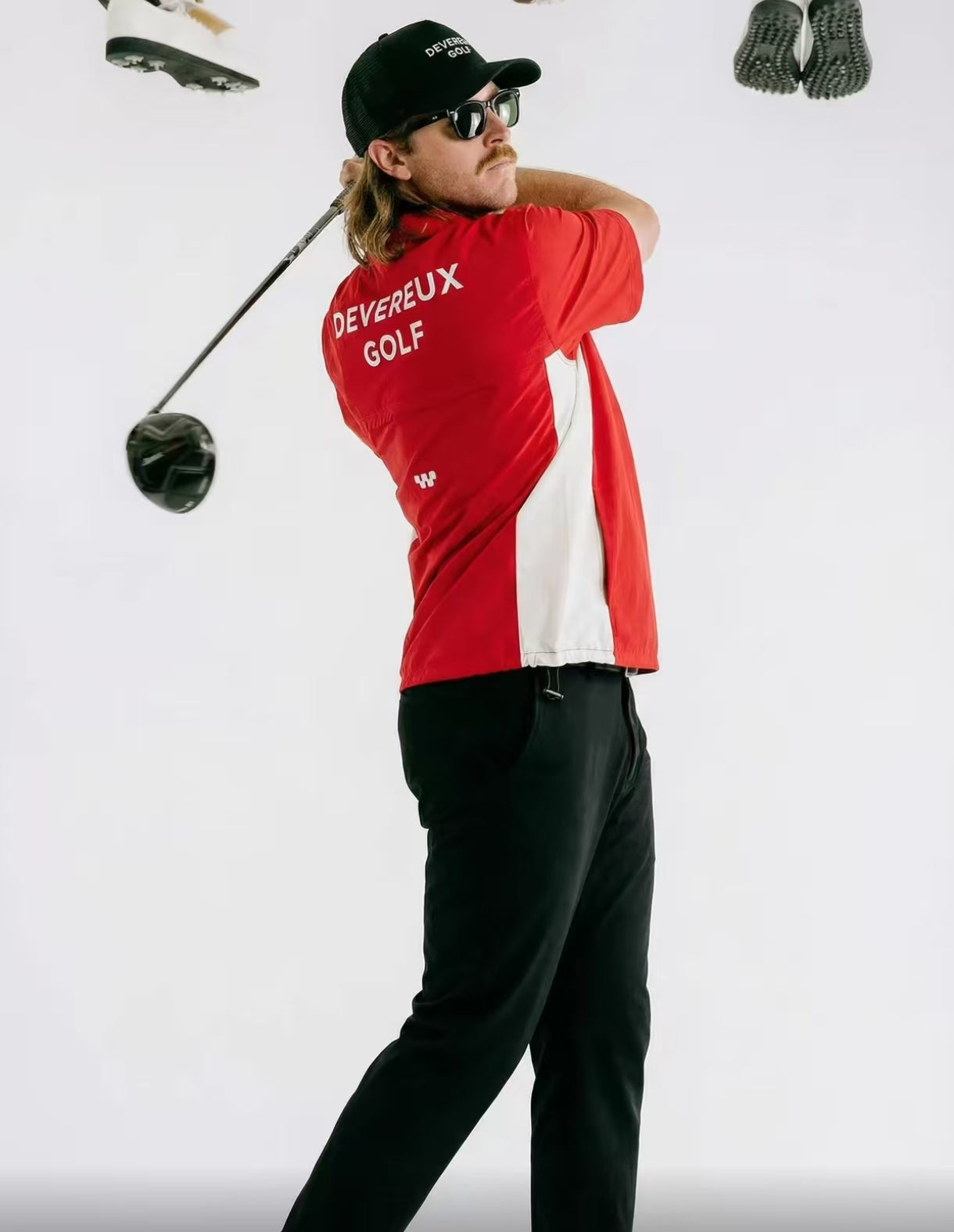 Devereux Red colorblock golf windshirt full outfit
