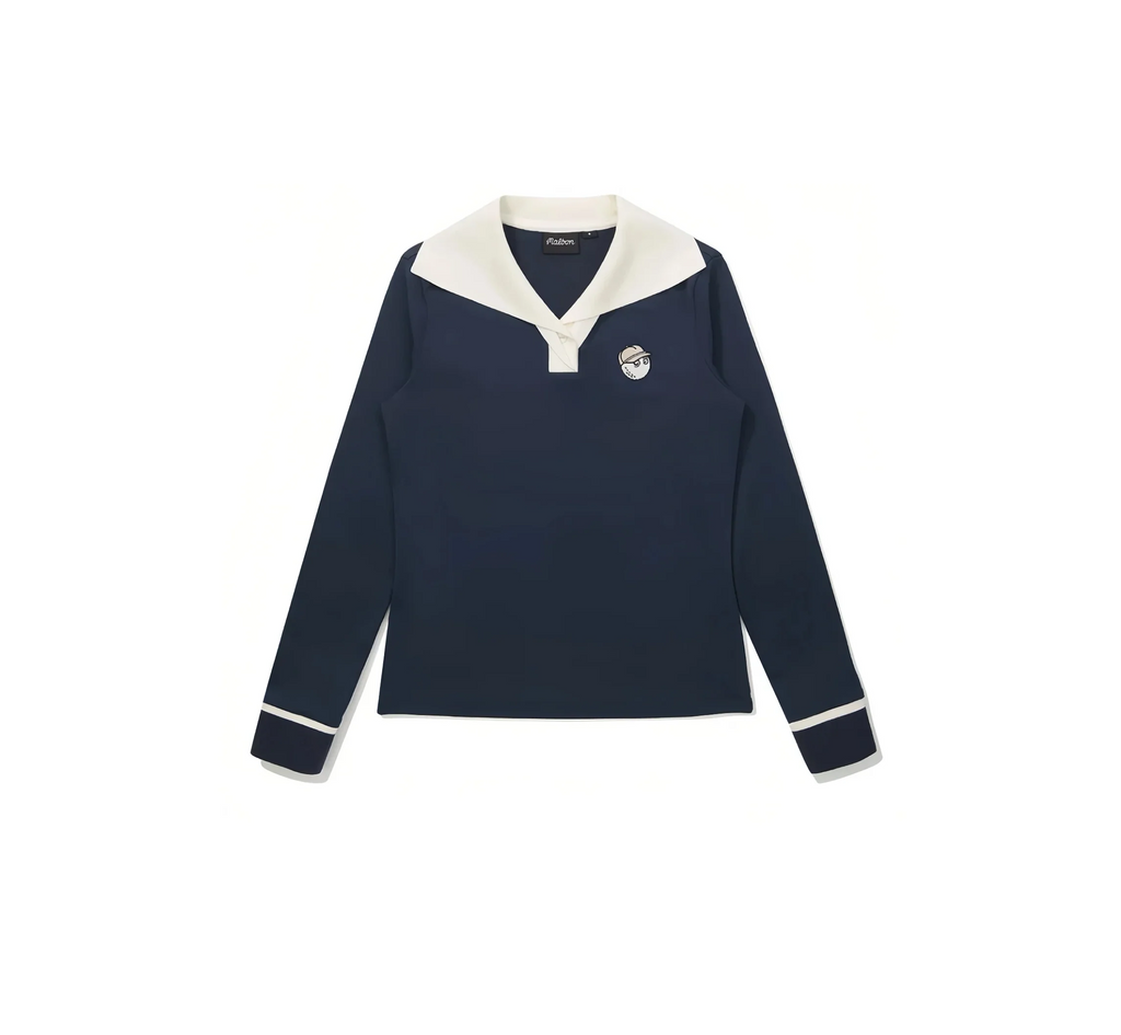 Malbon Women Golf Ice Silk Polo Shirt Knit Collar Top 2026 Navy Blue front view