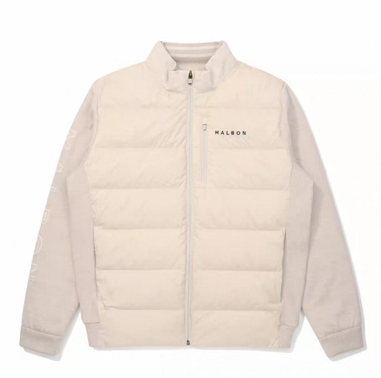 Malbon men's white windproof knit hybrid down golf jacket front view