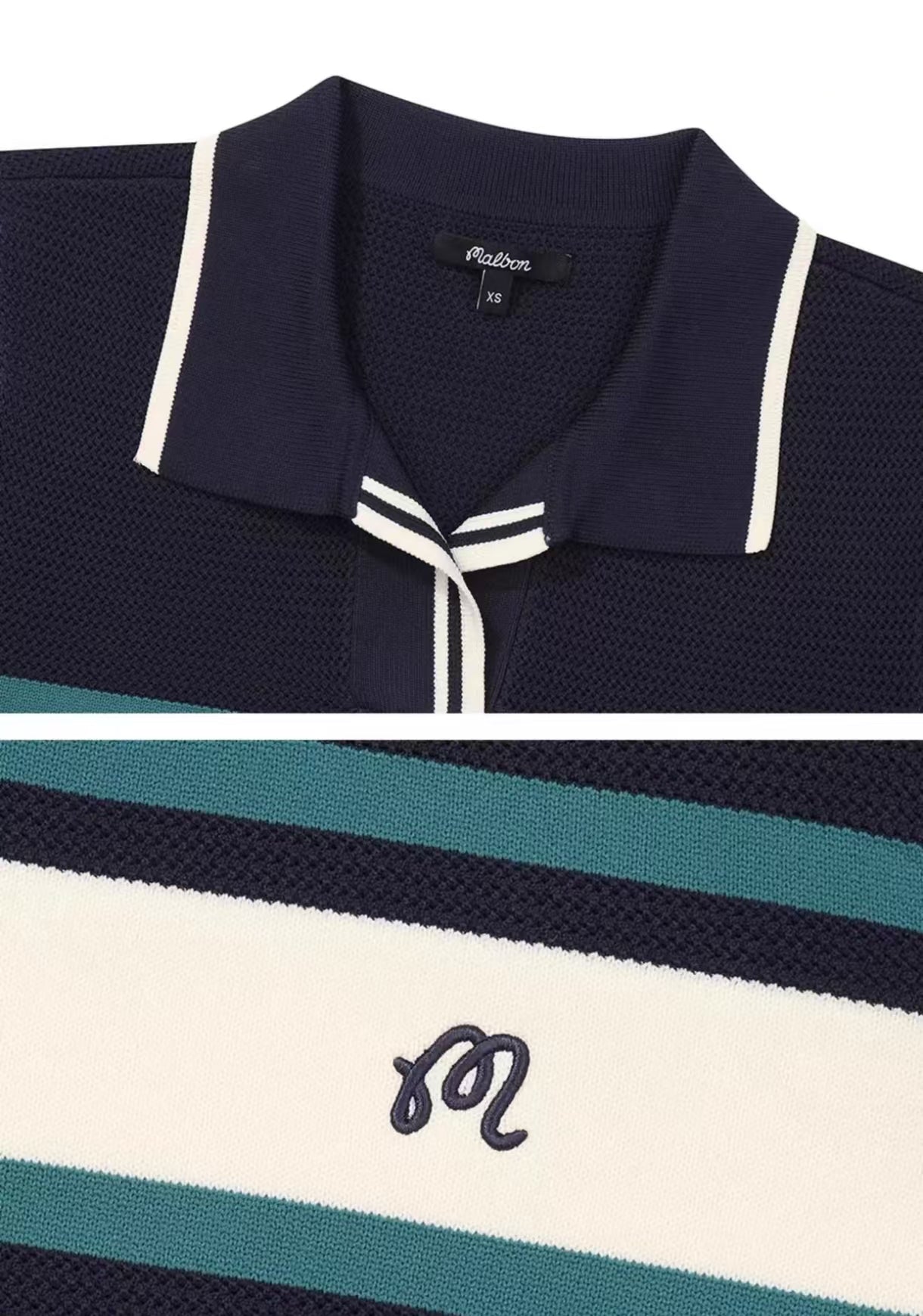 Malbon Women's Knit Golf Polo Navy Blue golf polo front view