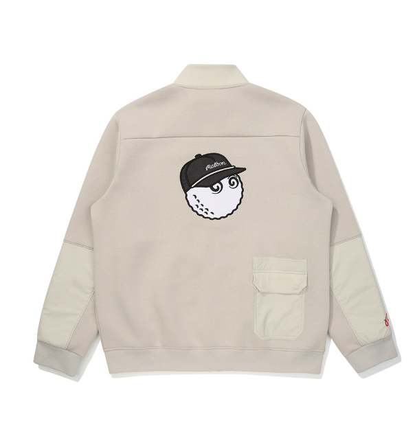 Malbon Golf Men’s Stand Collar Full-Zip Fleece Jacket khaki back view