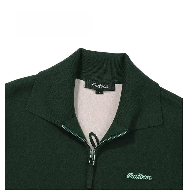 Malbon Women Golf Zip Jacket Casual Outerwear Green women's golf zip jacket collar and logo detail