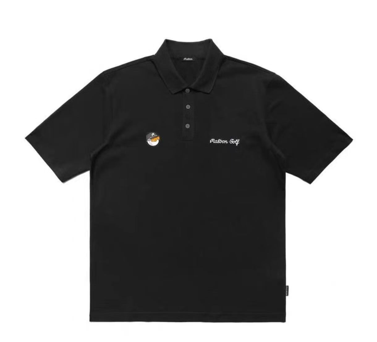 Malbon men's Black-2 golf polo chest badge front view