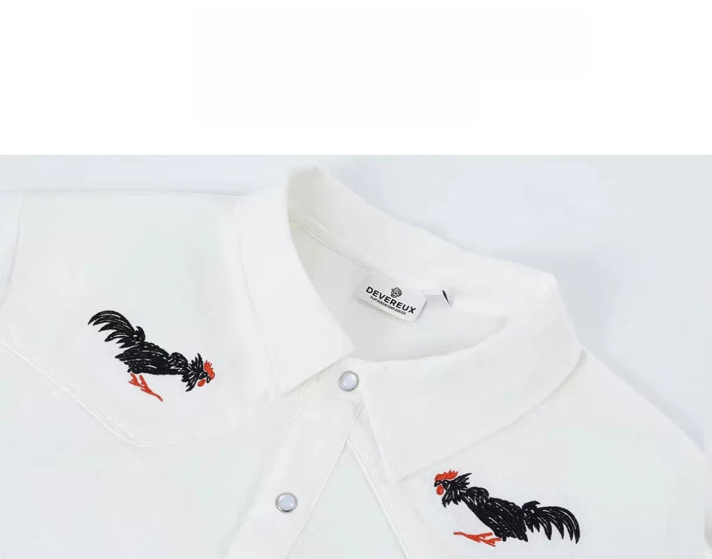 Devereux men’s rooster embroidery detail