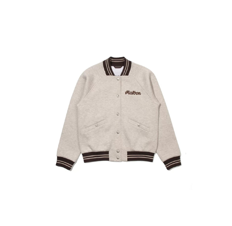Malbon women stand collar jacket in oatmeal front view
