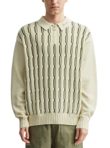Malbon Links Polo Sweater Beige Beige golf sweater front view
