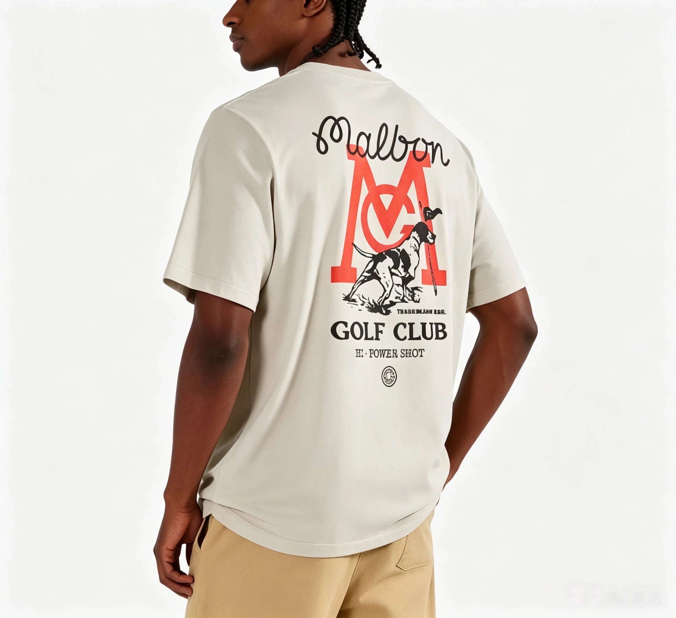 Malbon Bermuda Graphic Performance Golf T-Shirt Light Grey model back view