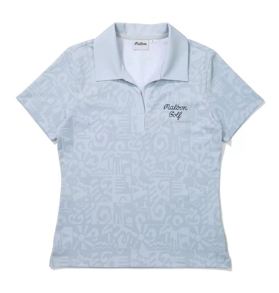 Malbon women's blue Korean cooling graphic golf top front view