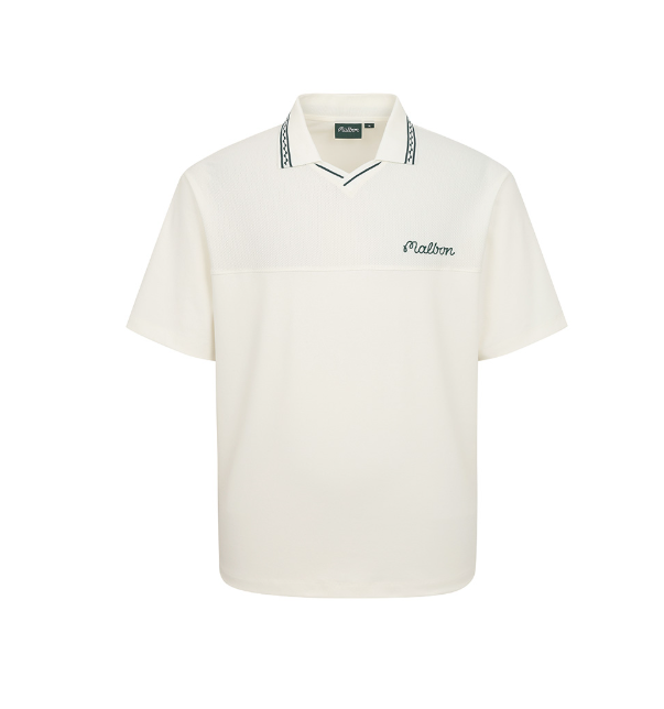 Malbon men's Casual Letter Print Golf Polo in White, front view