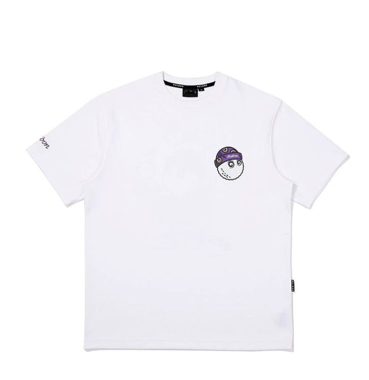 Malbon men's breathable casual athletic graphic golf T-shirt in White, front view