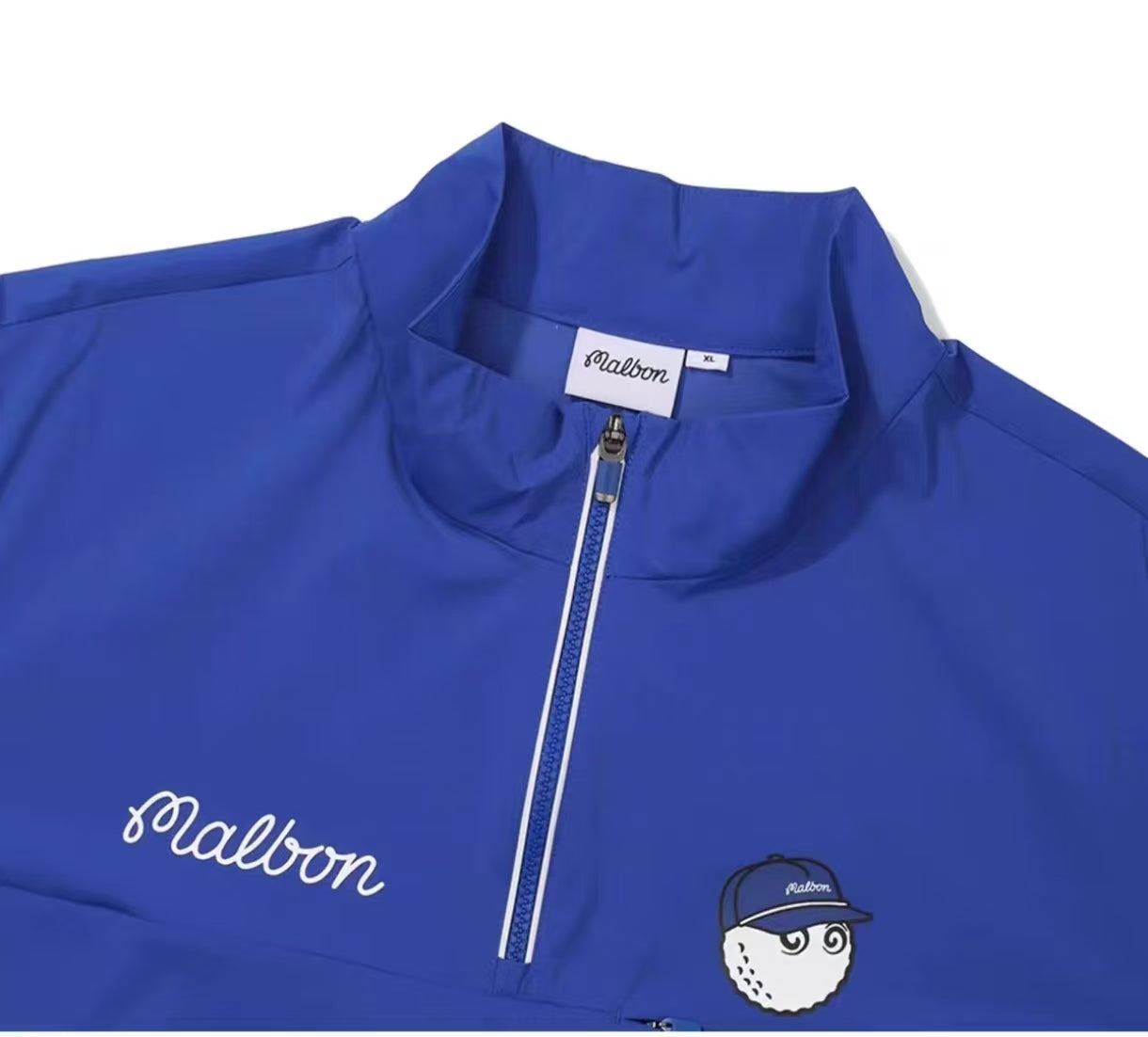 Malbon Unisex Quarter-Zip Golf Polo Shirt Blue quarter zip golf polo shirt collar and logo detail