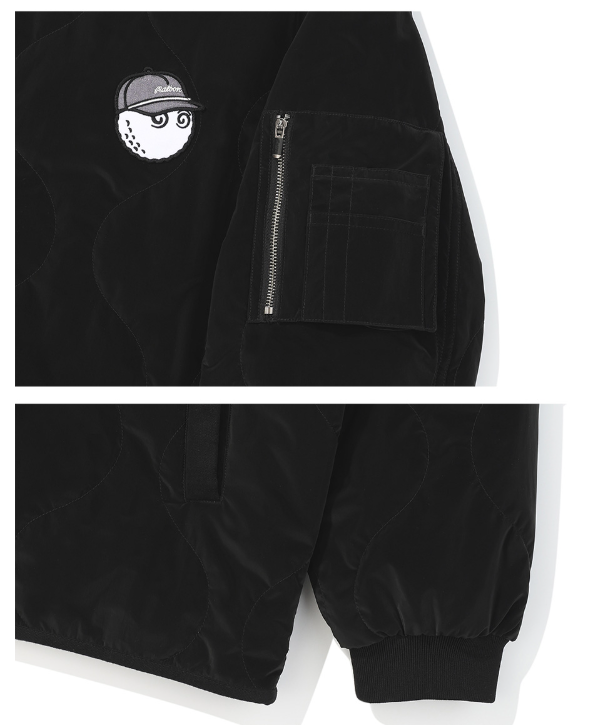 Malbon Golf Men’s Full-Zip Insulated Padded Jacket black sleeve and pocket detail