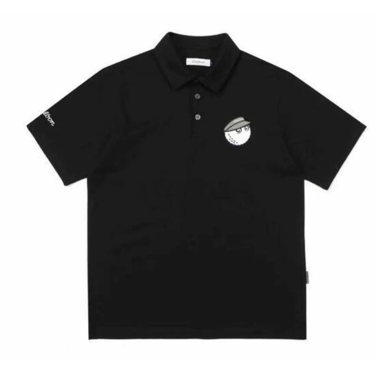 Malbon men's breathable quick-dry golf polo shirt in Black, front view
