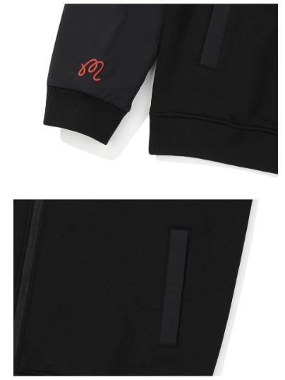 Malbon Golf Men’s Stand Collar Full-Zip Fleece Jacket black sleeve and pocket detail