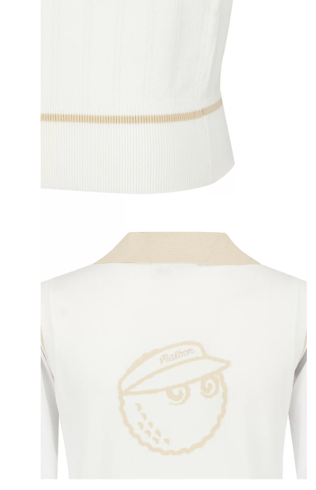Malbon Women's Knit Long Sleeve Beige knit long sleeve golf top front view