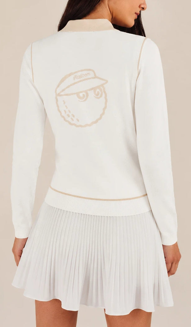 Malbon Women's Knit Long Sleeve Beige knit long sleeve golf top front view
