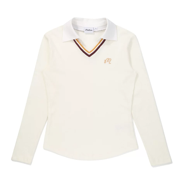 Malbon Women's Moisture-Wicking Long Sleeve Golf Polo Beige long sleeve golf polo front view