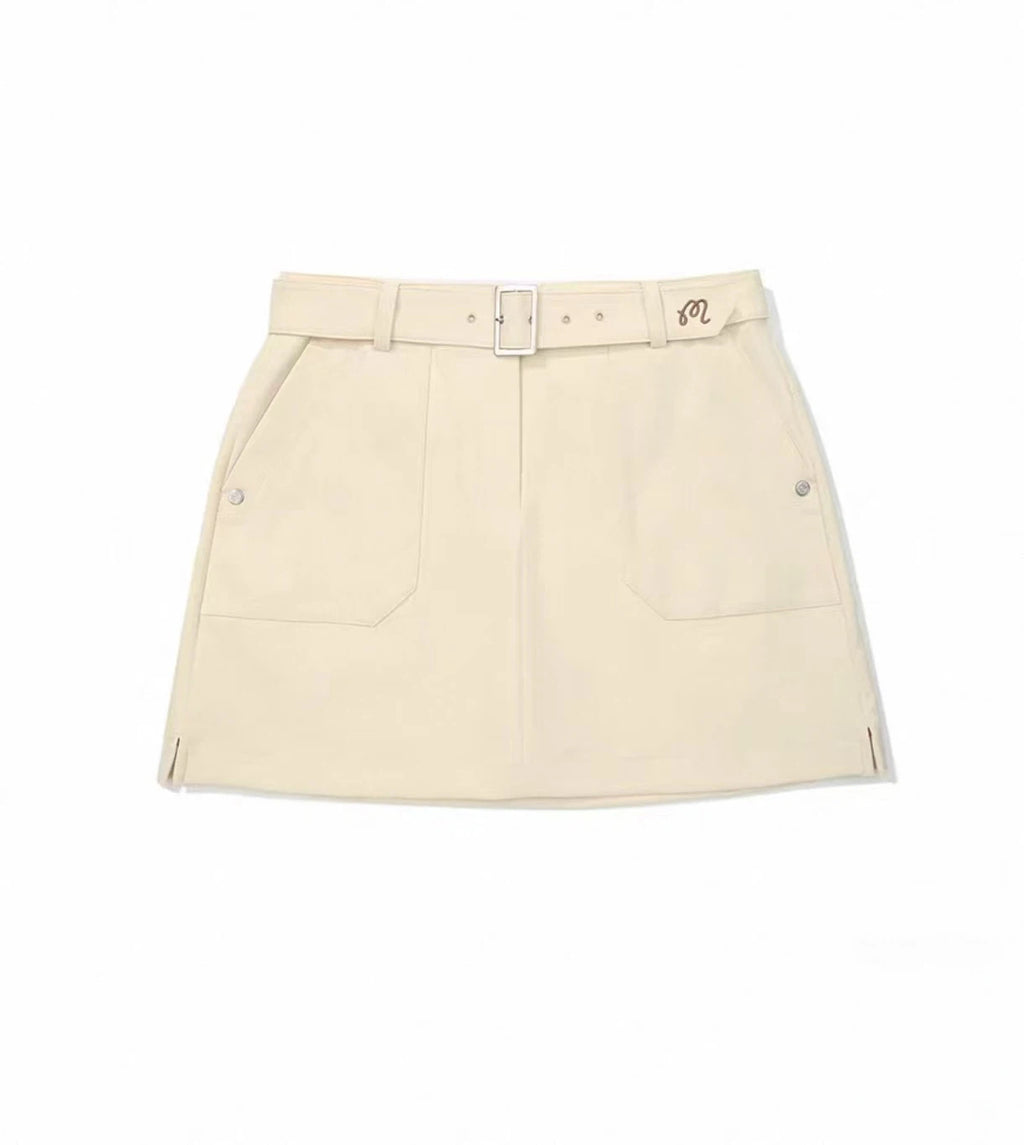 Malbon Women's Cargo Golf Skort With Pockets Beige cargo golf skort front view