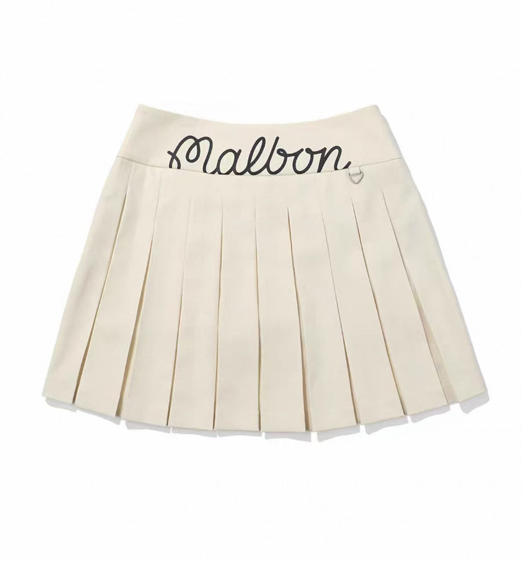 Malbon Women's Logo Pleated Golf Skort Beige pleated golf skort front view