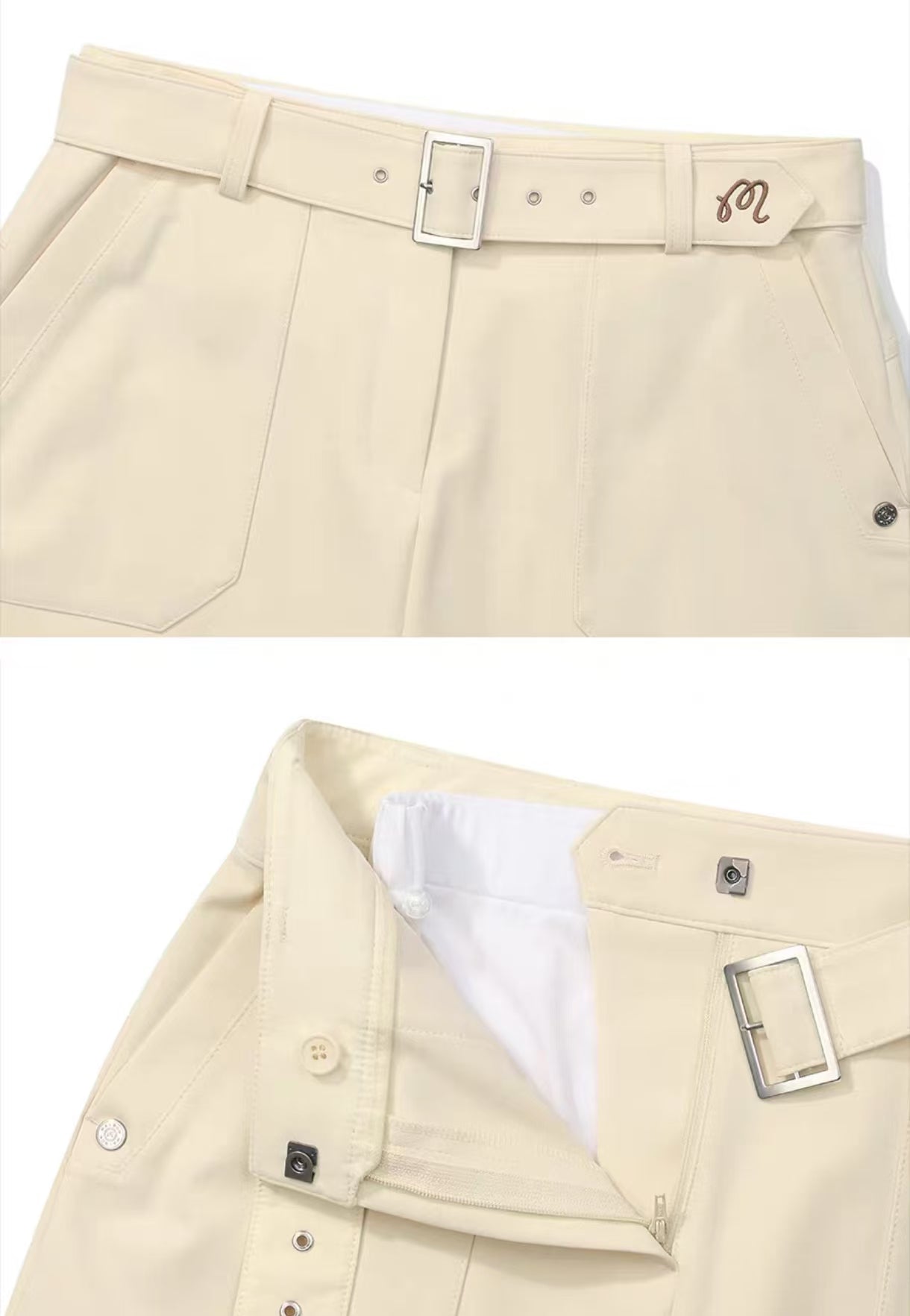 Malbon Women's Cargo Golf Skort With Pockets Beige cargo golf skort front view