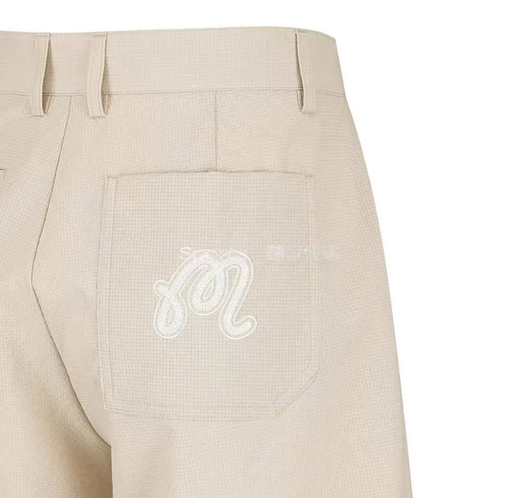 Malbon Studio Seoul Seersucker Setup Shorts Beige seersucker golf shorts front view