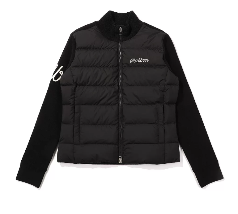 Malbon Women's Knit Down Golf Jacket Black golf jacket front view