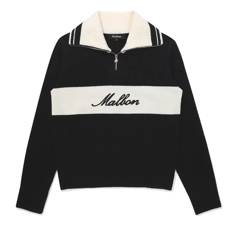 Malbon Women's Collared Knit Long Sleeve Black knit long sleeve golf top detail view