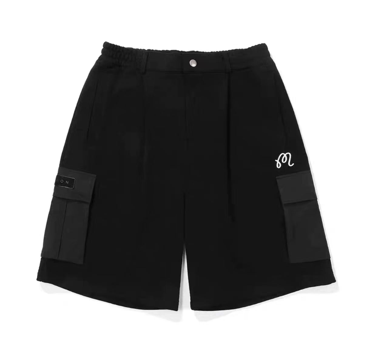 Malbon Men's Solid Embroidered Knit Shorts Black knit golf shorts front view